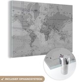 MuchoWow® Glasschilderij 30x20 cm - Schilderij acrylglas - Abstracte wereldkaart met schaduwen - zwart wit - Foto op glas - Schilderijen