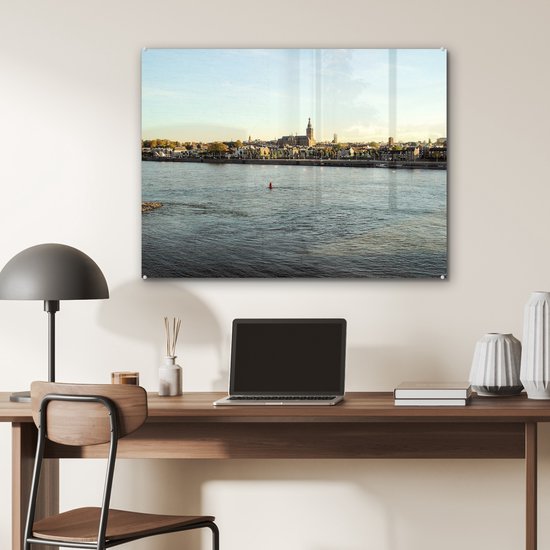 Rivière Waal et Nimègue en arrière-plan Plexiglas 80x60 cm - Tirage photo sur Glas (décoration murale en plexiglas)