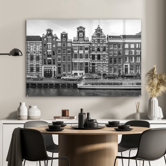 Peinture sur verre - Maisons de canal à Amsterdam - noir et blanc - 120x80 cm - Peintures sur Verre Peintures - Photo sur Glas