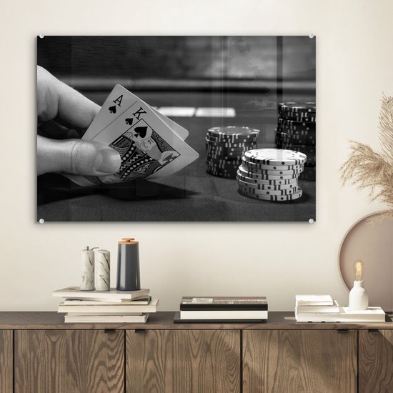 Peinture sur verre - Vue rapprochée du jeu de poker - noir et blanc - 60x40 cm - Peintures sur Verre Peintures - Photo sur Glas