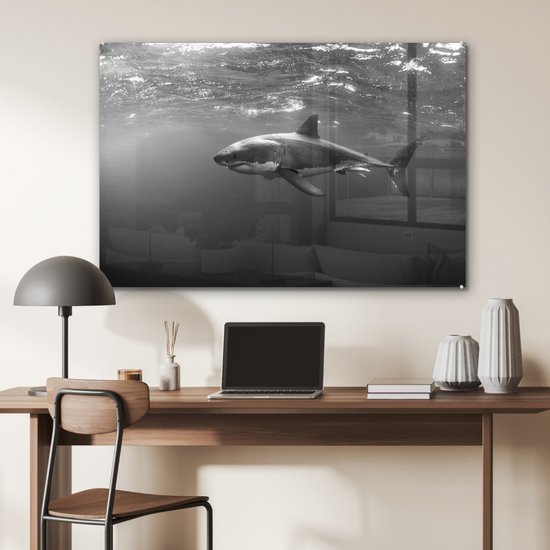 Peinture sur verre - Grand requin blanc - noir et blanc - 120x80 cm - Peintures sur Verre Peintures - Photo sur Glas