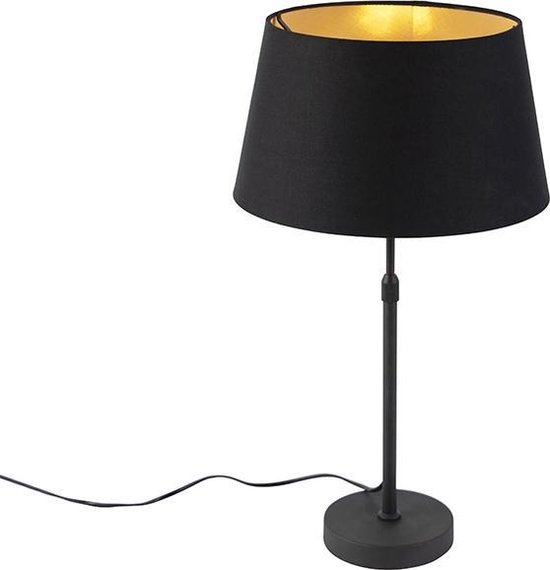 QAZQA parte - Moderne Tafellamp met kap - 1 lichts - H 665 mm - Zwart Goud - Woonkamer | Slaapkamer | Keuken