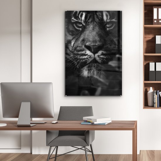 Peinture sur verre - Gros plan d'un tigre dans la jungle - noir et blanc - 80x120 cm - Peintures sur Verre Peintures - Photo sur Glas