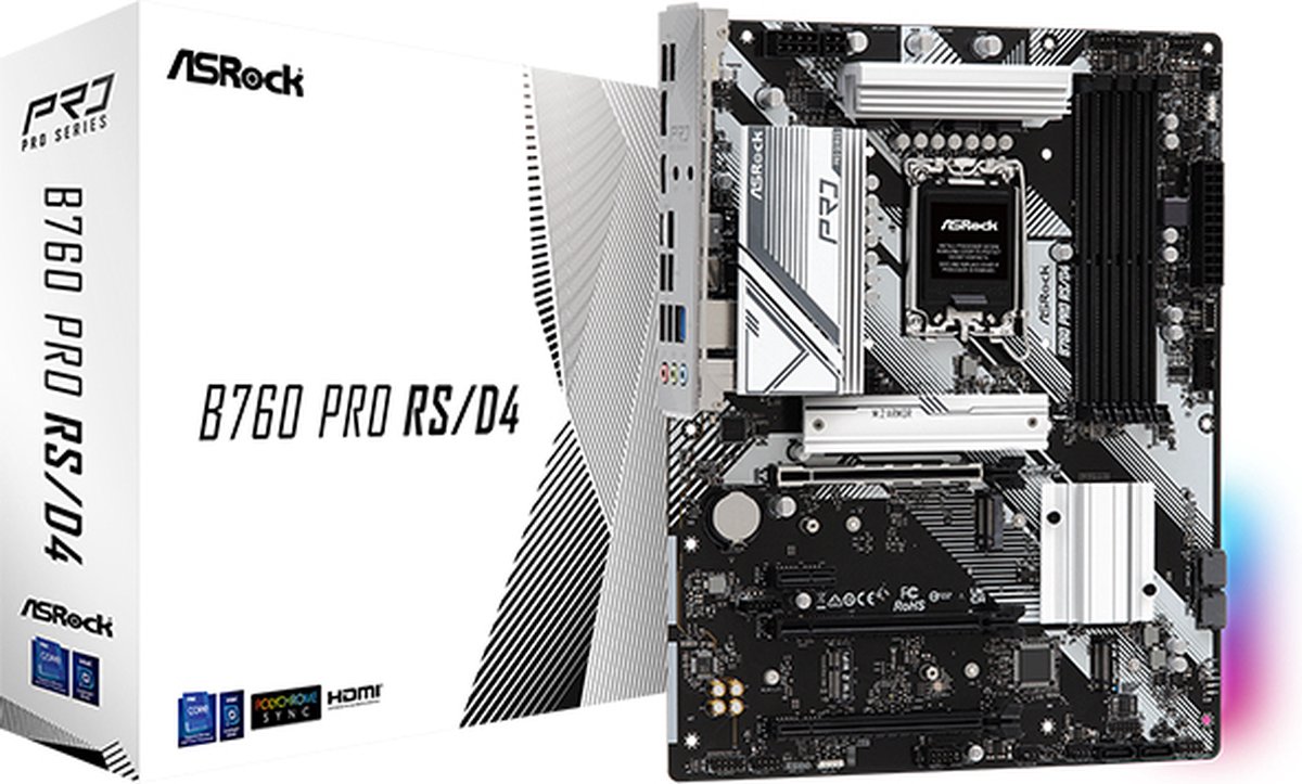 Asrock B760 Pro RS/D4, Intel, LGA 1700, Intel® Core™ i3, Intel® Core™ i5, Intel® Core™ i7, Intel® Core™ i9, DDR4-SDRAM, 128 GB, DIMM - Asrock
