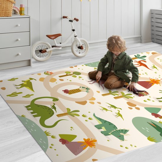 LetsPlaymats® Speelmat baby kinderen - Dino - Groen - Natuur - Kinderen - Design - Speelkleed van vinyl - Speeltapijt - Antislip - 120x180 cm van LetsPlaymats® — afbeelding 2