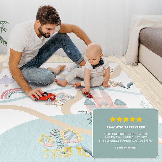LetsPlaymats® Speelmat baby kinderen - Prinses - Kasteel - Bloemen - Eenhoorn - Meisjes - Speelkleed van vinyl - Speeltapijt - Antislip - 180x120 cm van LetsPlaymats® — afbeelding 4