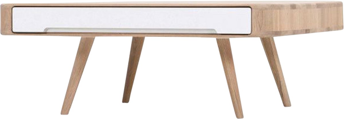 Gazzda Ena Coffee Table Eikenhouten Salontafel - met 2 Lades - Koffietafel met opbergruimte - Whitewash / Wit - 90 x 90 x 35 cm