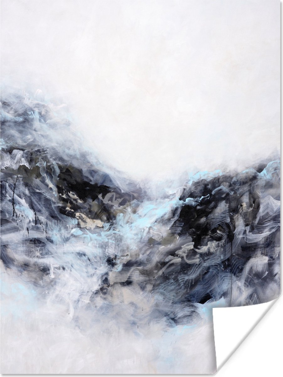 Poster Zwart - Wit - Verf - Abstract - 60x80 cm