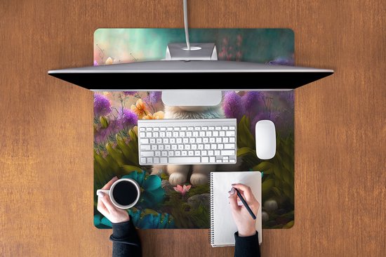 Tapis de souris XXL - Sous-main - Tapis de bureau - Puppy - Fleurs - Plantes - Nature - Husky - 80x80 cm - Tapis de souris XXL