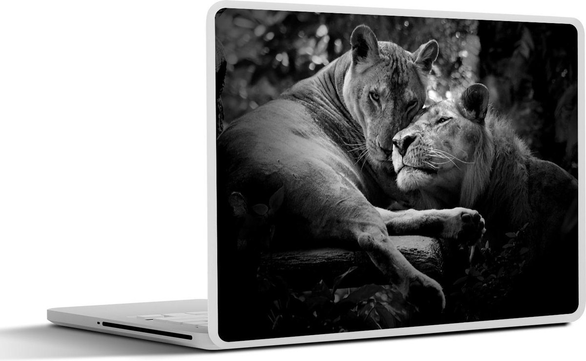 Afbeelding van product SleevesAndCases  Laptop sticker - 13.3 inch - Twee verliefde leeuwen - zwart wit