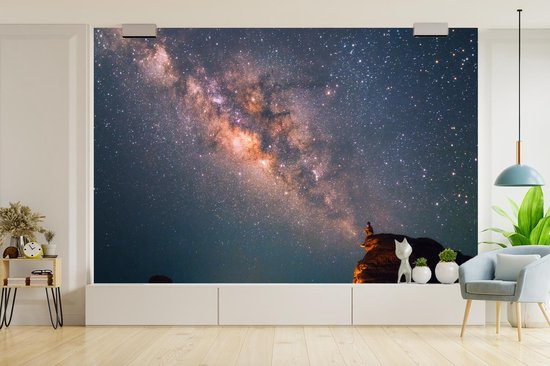 Papier fotobehang Voie lactée sur un paysage de montagne