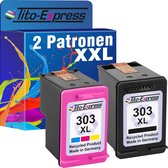 Tito-Express Set van 2x gerecyclede inkt cartridges zwart+kleur voor HP 303 XL Envy Photo 6230 6232 6220 7830 7130 7134 Tango X