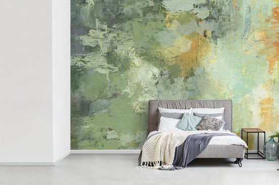 Papier peint photo peint photo vinyle - Peinture à l'huile verte largeur 330 cm x hauteur 240 cm - Tirage photo sur papier peint (disponible en 7 tailles)