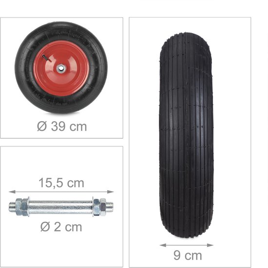 kruiwagenwiel - 4.80/4.00-8 - luchtband - 39 cm - stalen velg - met as - tot 120 kg van Voreg. — afbeelding 5