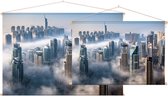 Indrukwekkend skyline van Dubai Marina op een mistige dag - Foto op Textielposter - 90 x 60 cm