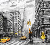 Dessin caractéristique de la scène de rue de New York, - Papier peint photo (en bandes) - 250 x 260 cm