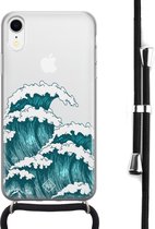 iPhone XR hoesje met koord - Wave | Apple iPhone XR crossbody case | Zwart, Transparant | Geen opdruk