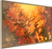 Ingelijste Poster - Gouden Bladeren, Herfst, Goudkleurige lijst