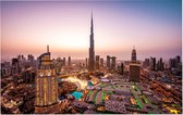 De stadslichten en skyline van Dubai City bij twilight - Foto op Forex - 90 x 60 cm