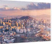 Toren op de Namsanberg in de skyline van centraal Seoul - Foto op Plexiglas - 90 x 60 cm