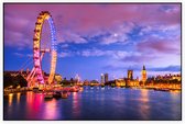 De Londen Eye en House of Parliament bij schemering - Foto op Akoestisch paneel - 90 x 60 cm