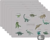 Placemat kinderen - Placemat - Placemats kunststof - Kinderkamer - Kleuren - Dinosaurus - Jongen - Meisje - Kind - 45x30 cm - 6 stuks - Hittebestendig - Anti-Slip - Onderlegger - Afneembaar