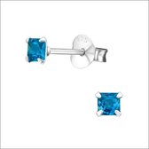 Aramat jewels ® - Zilveren zirkonia oorbellen vierkant lucht blauw topaas 3mm
