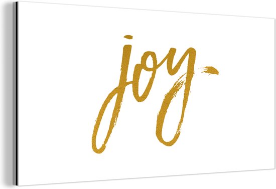 Wanddecoratie Metaal - Aluminium Schilderij Industrieel - Kerstmis - Joy - Goud - Spreuken - Quotes - 40x20 cm - Dibond - Foto op aluminium - Industriële muurdecoratie - Voor de woonkamer/slaapkamer