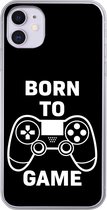 Geschikt voor iPhone 11 hoesje - Gamen - Quotes - Controller - Born to game - Zwart - Wit - Siliconen Telefoonhoesje
