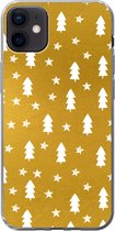 Geschikt voor iPhone 12 mini hoesje - Kerstboom - Sterren - Goud - Siliconen Telefoonhoesje