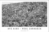 Walljar - Poster Ajax met lijst - Voetbalteam - Amsterdam - Eredivisie - Zwart wit - AFC Ajax - Real Zaragoza '87 - 50 x 70 cm - Zwart wit poster met lijst