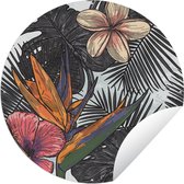 Garden Circle Motif Feuilles Tropicales avec Fleurs - 150x150 cm - Affiche Jardin