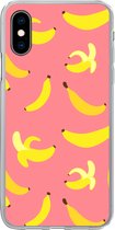 Geschikt voor iPhone X hoesje - Banaan - Roze - Tropisch - Siliconen Telefoonhoesje