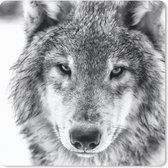 Muismat - Mousepad - Wolf in de winter in zwart-wit - 30x30 cm - Muismatten