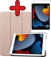 Hoes Geschikt voor iPad 10.2 2021 Hoes Book Case Hoesje Trifold Cover Met Screenprotector - Hoesje Geschikt voor iPad 9 Hoesje Bookcase - Goud