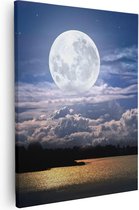 Artaza - Canvas Schilderij - Volle Maan bij het Water - 80x100 - Groot - Foto Op Canvas - Canvas Print
