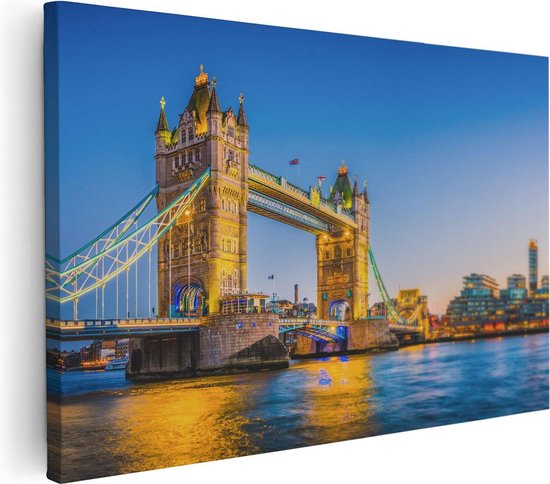Artaza Canvas Schilderij Tower Bridge in Londen met Verlichting - 30x20 - Klein - Foto Op Canvas - Canvas Print