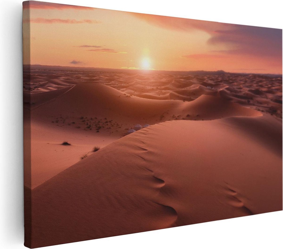 Artaza Canvas Schilderij Woestijn Zonsondergang - 60x40 cm - Wanddecoratie Duinen - Muurde