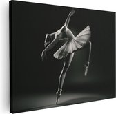 Artaza Canvas Schilderij Ballerina op Haar Tenen - Ballet - Zwart Wit - 80x60 - Foto Op Canvas - Canvas Print
