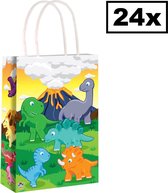 Decopatent ® 24 PCS Dinosaurus Treat Sacs en papier avec poignée - Dino Treat Sacs pour cadeaux à distribuer