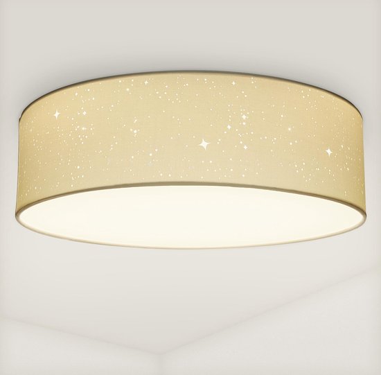 Navaris plafondlamp rond met sterreneffect - LED lamp met warm wit licht - Ronde stoffen plafonnière - 22 Watt - 12