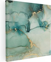 Artaza Canvas Schilderij Abstracte Kunst - Blauwe Marmer met Goud - 40x40 - Klein - Foto Op Canvas - Canvas Print