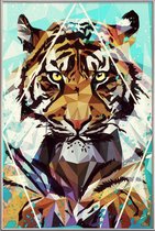 JUNIQE - Poster met kunststof lijst It Tiger -20x30 /Bruin & Turkoois