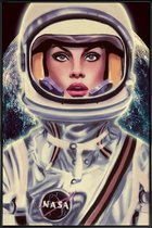 JUNIQE - Poster in kunststof lijst Le Cosmonaute -40x60 /Blauw & Wit