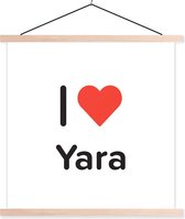 Posterhanger incl. Poster 90x90 cm - Schoolplaat - I love - Yara - Meisje - Textielposter - Blanke latten