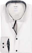 OLYMP Tendenz modern fit overhemd - wit (zwart-grijs contrast) - Strijkvriendelijk - Boordmaat: 42