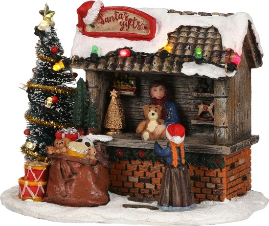 LuVille Kerstdorp Miniatuur Santa's Gifts Cadeaukraam - L13,5 x B8,5 x H11 cm