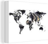 Wanddecoratie Wereldkaart - Goud - Lijn - Canvas - 80x60 cm