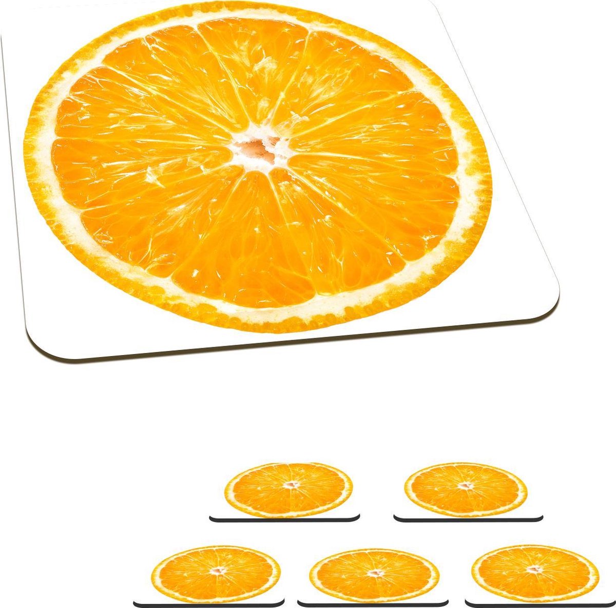 Onderzetters voor glazen - Sinaasappel - Fruit - Wit - 10x10 cm - Glasonderzetters - 6 stuks