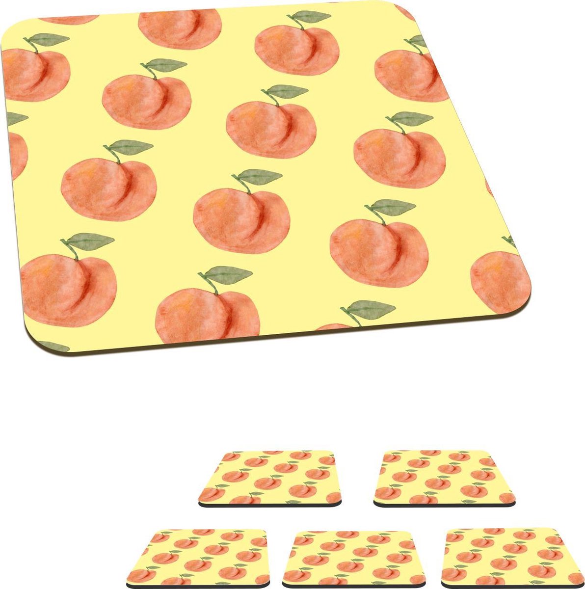 Onderzetters voor glazen - Perziken - Fruit - Sjablonen - 10x10 cm - Glasonderzetters - 6 stuks